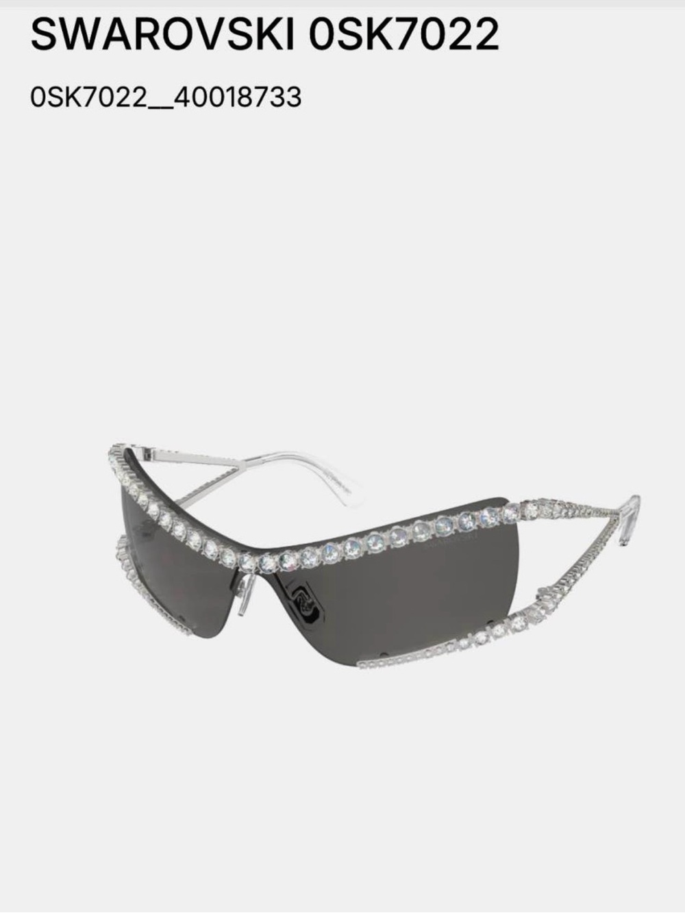 Swarovski 0SK7022 Silver Crystal-Embellished Shield Sunglasses with Black Lenses